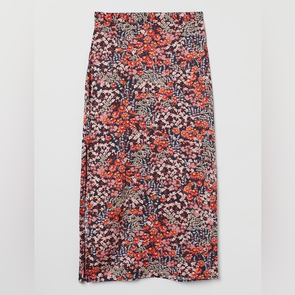 Floral Side Slit Satin Skirt - Picture 1 of 9